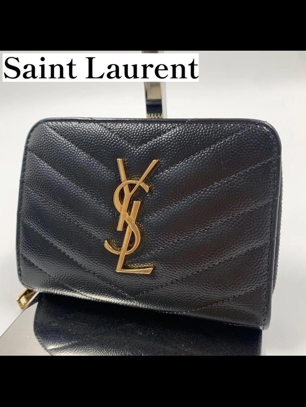 Saint Laurent Black Quilted Leather Zip-Around Wallet with Gold YSL Monogram